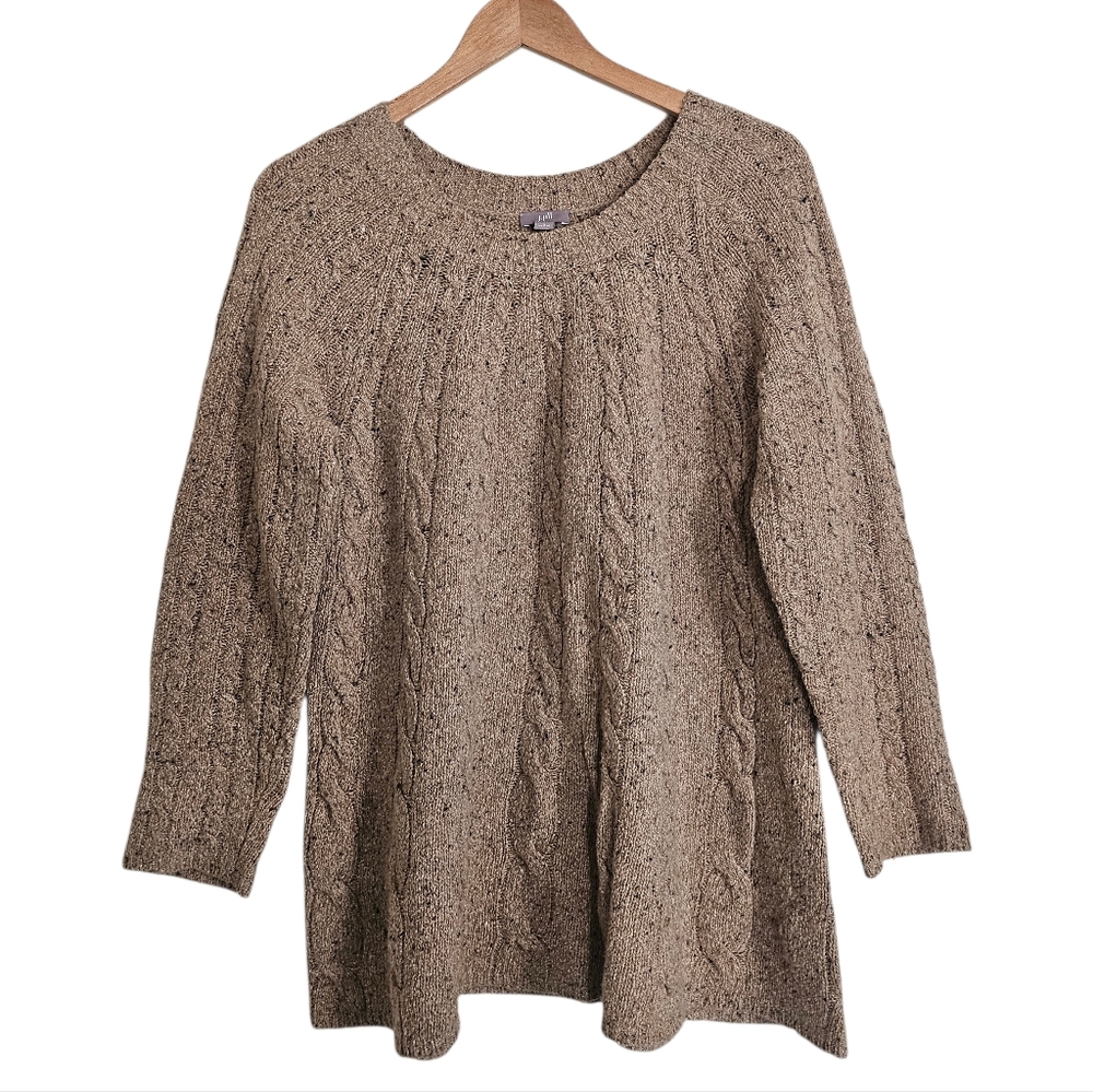 J. Jill Cable Knit Wool Cotton Blend Pullover Sweater, Beige Size S